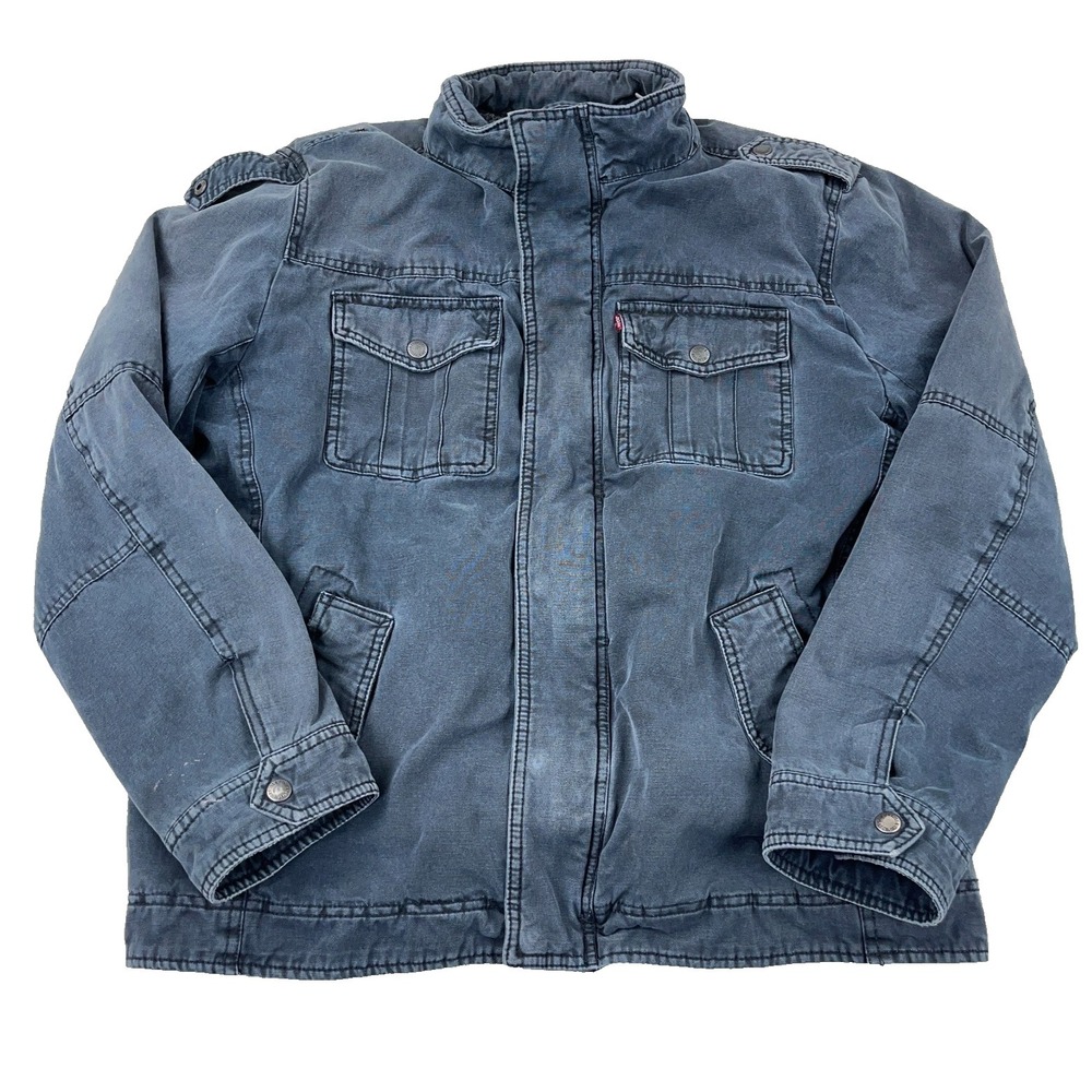 Levis Jacket‎ Men Large Blue Canvas Bomber Sherpa Blanket Quilt Lined VTG Y2K